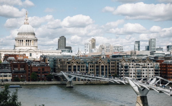 London skyline with Millennium bridge