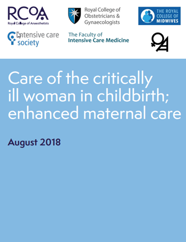Front cover of the document "Care of the critically ill woman in childbirth; enhanced maternal care