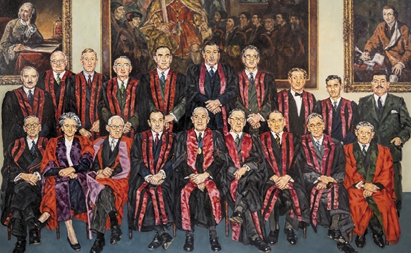 This painting is of the first Board of Faculty, presented to the Royal College of Anaesthetists in 1998 by the Association of Anaesthetists of Great Britain and Ireland to mark the Golden Jubilee of the Faculty of Anaesthetists, 1948–1998.