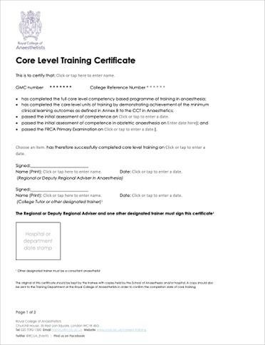 Core Level Training Certificate