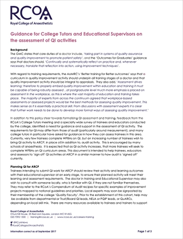 Guidance for College Tutors and Educational Supervisors on the assessment of QI activities