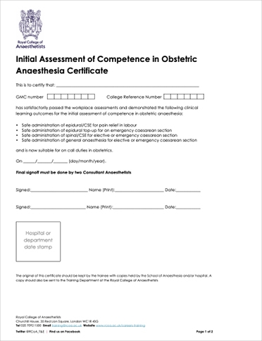 Initial Assessment of Competence in Obstetric Anaesthesia