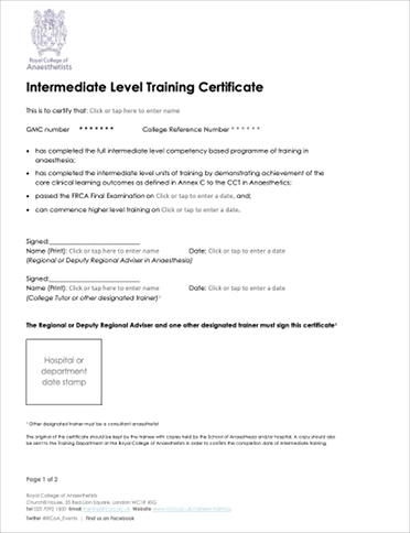 Intermediate Level Training Certificate