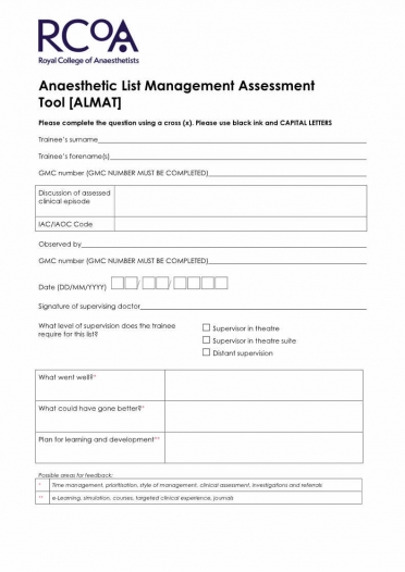 ALMAT assessment form
