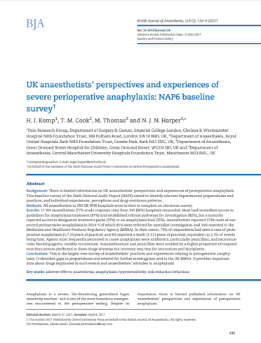 NAP6 Anaesthetists Baseline Survey