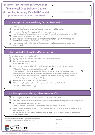 Cover - Intrathecal drug delivery device refill checklist 2023
